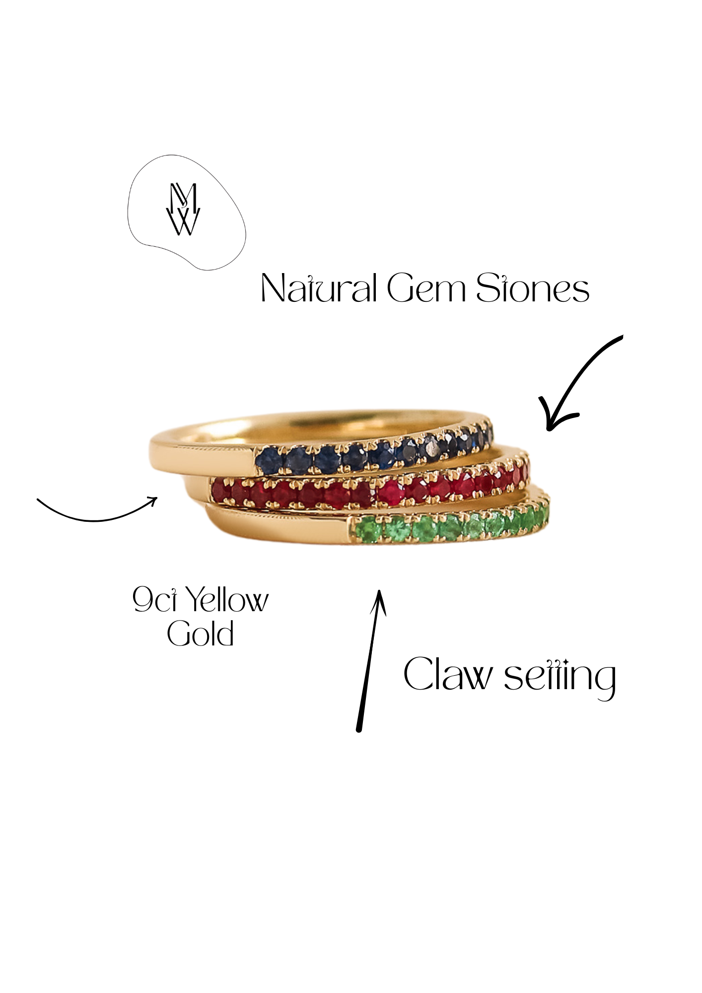 Natural Gem stones -claw set half band