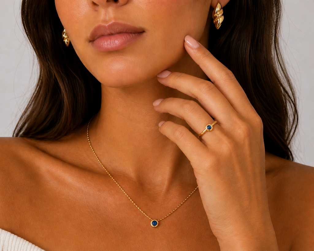 Natural Gem stones Bezel set- 9ct yellow Gold
