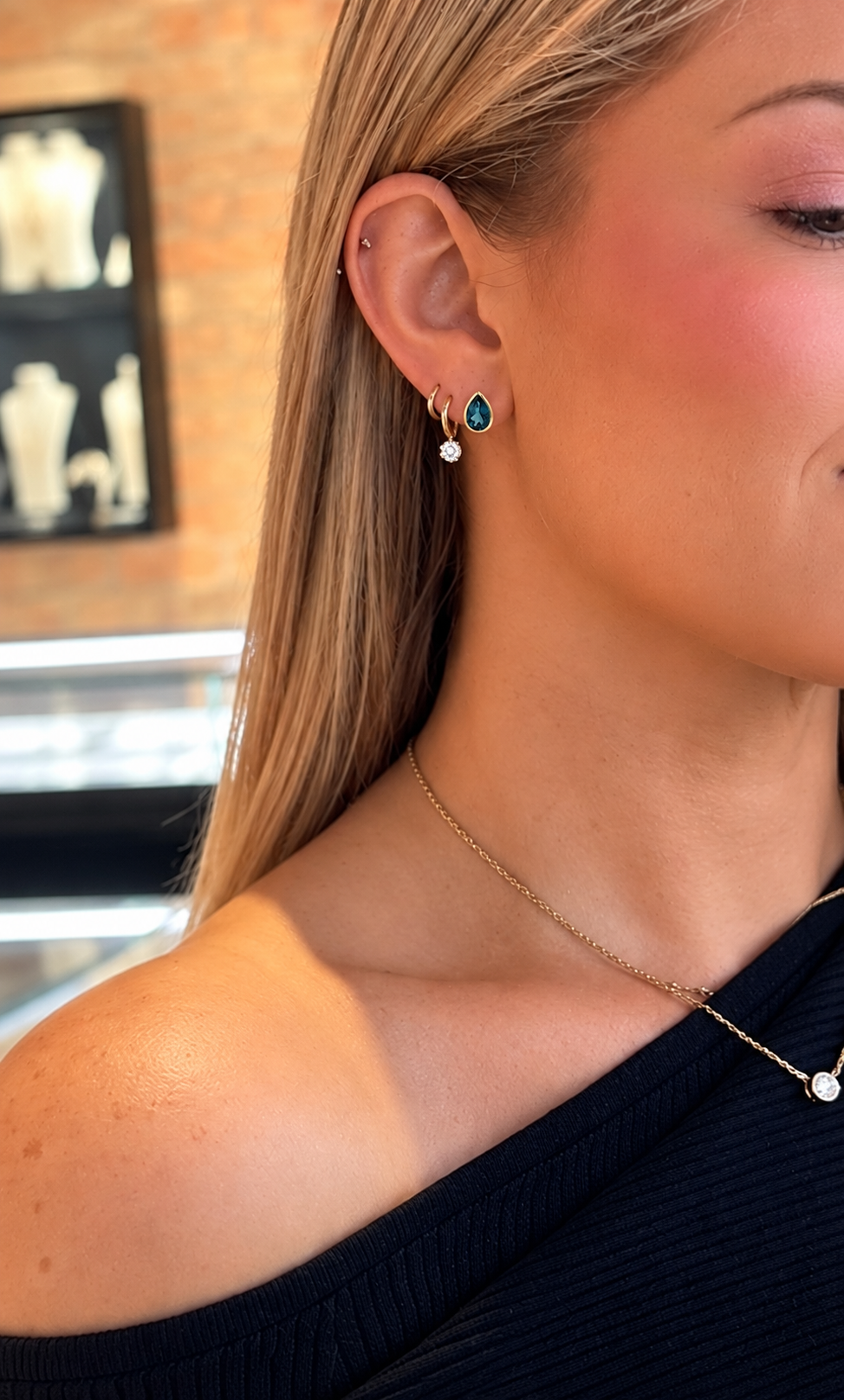 Pear Bezel Set Natural Gem stone studs