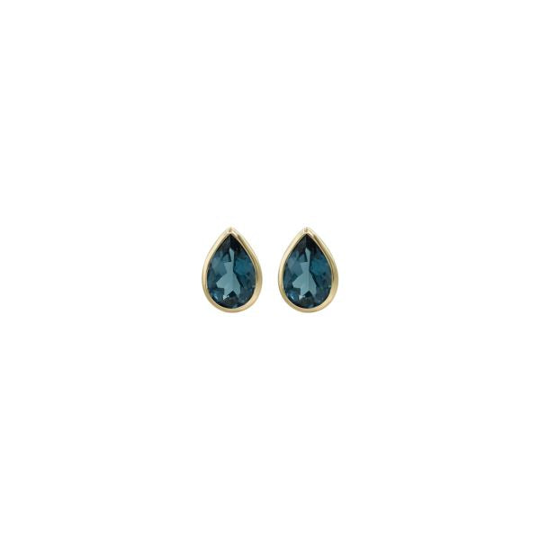 Pear Bezel Set Natural Gem stone studs